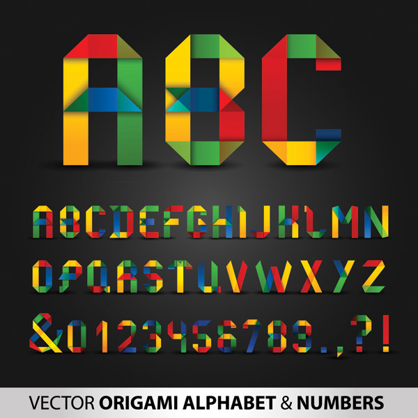free vector Colorful origami letters and numbers vector